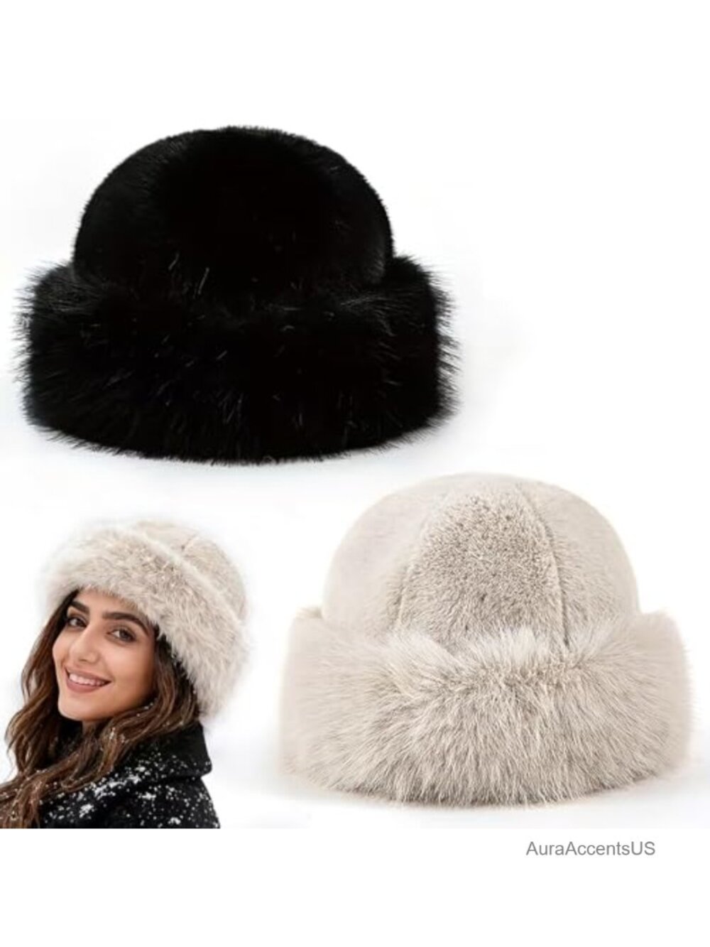 Faux Mink Bucket Hat Women Winter Warm Fuzzy Plush Fisherman Cap